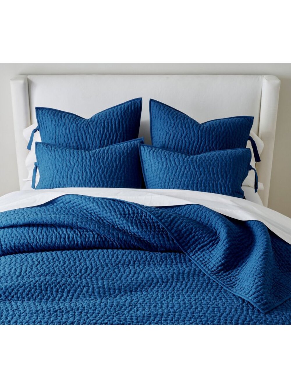 POTTERY BARN Pick-Stitch Handcrafted Cotton Linen Quilt in Capri Blue NWT